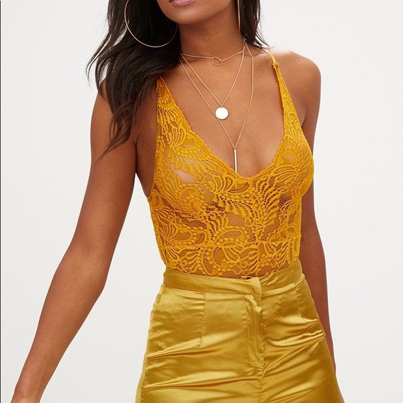 mustard lace bodysuit